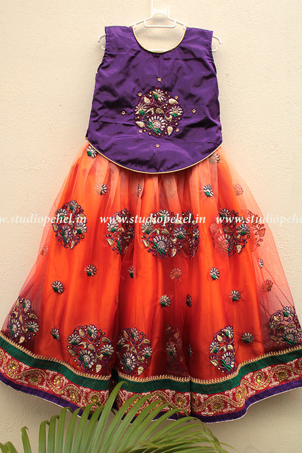 Girls Orange Lehenga Dress