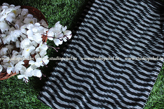 Ikkat Fabric - black wave