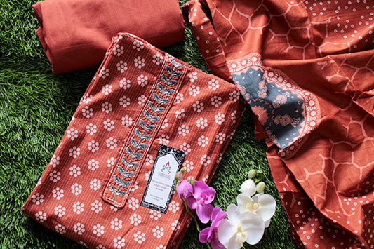 Brick Kantha Salwar Unstitched Set