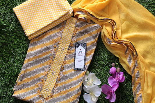 Grey & Yellow Unstitched Salwar Set