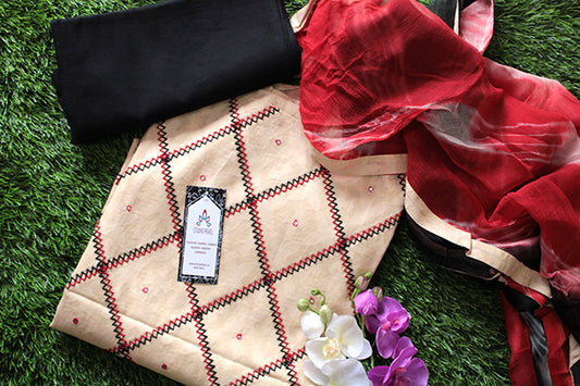 Beige Embroidered 3 Piece Salwar Set