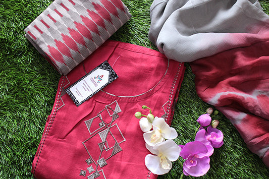 Embroidered Red Rayon Salwar  Set