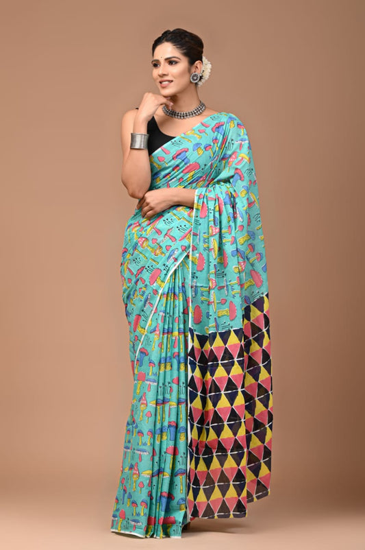Teal Triangle Saree