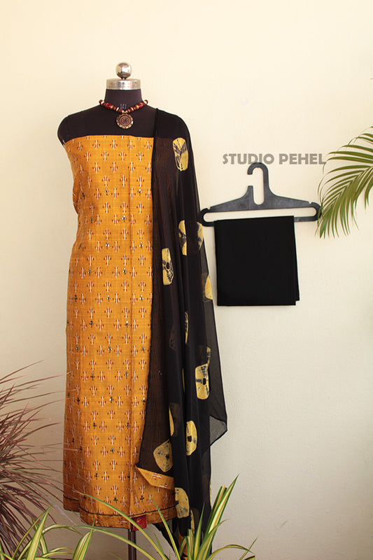 Yellow ikkat print chanderi salwar set