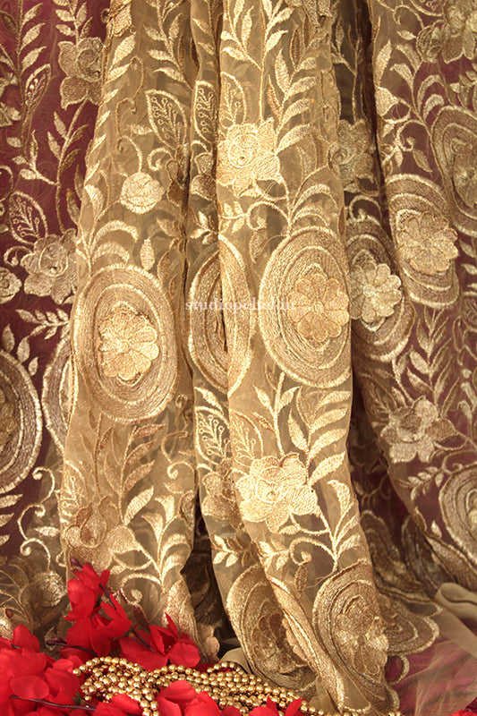 Golden 3D embossed lehenga