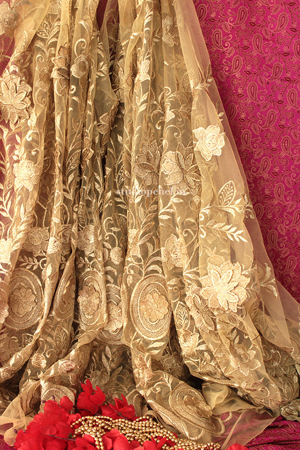3D embossed golden net fabric