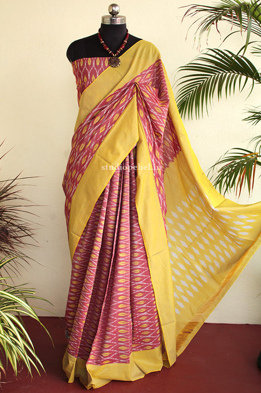 Pastel pink & yellow ikkat saree
