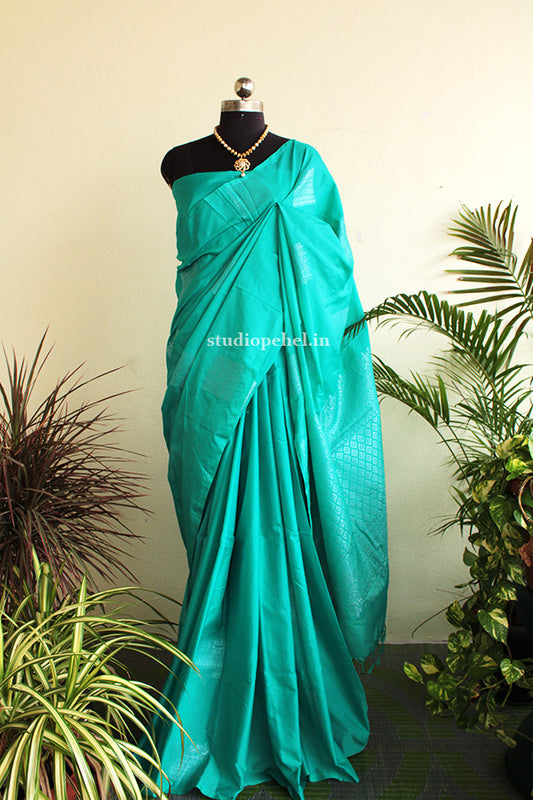 Soft Silk Saree - Ruby Aqua