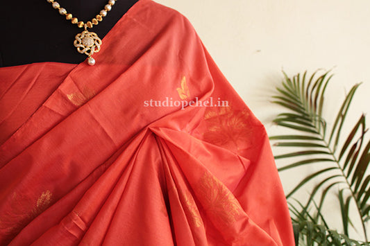 Soft Silk Saree - Ruby Orange