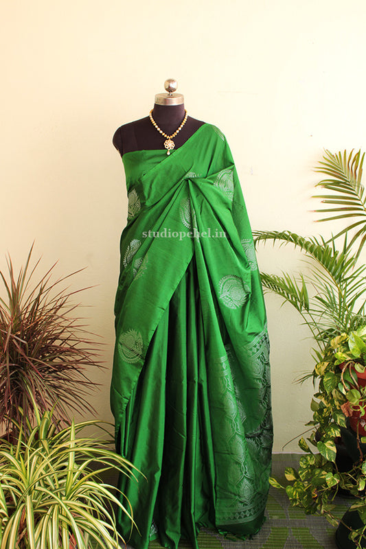 Soft Silk Saree - Ruby Green
