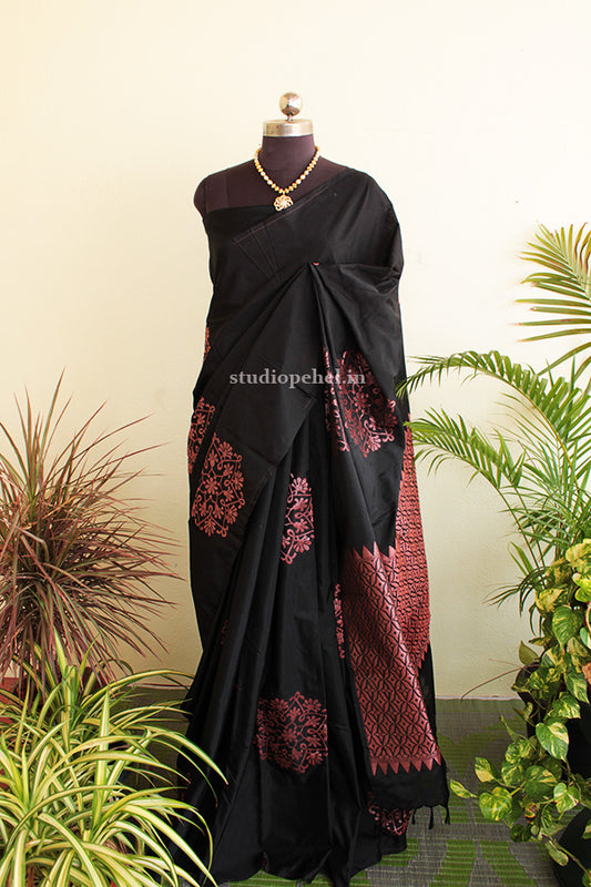 Soft Silk Saree - Ruby Black