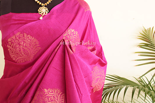 Soft Silk Saree - Ruby Pink