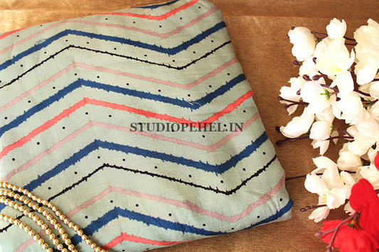 Muslin silk fabric - Dusty green waves