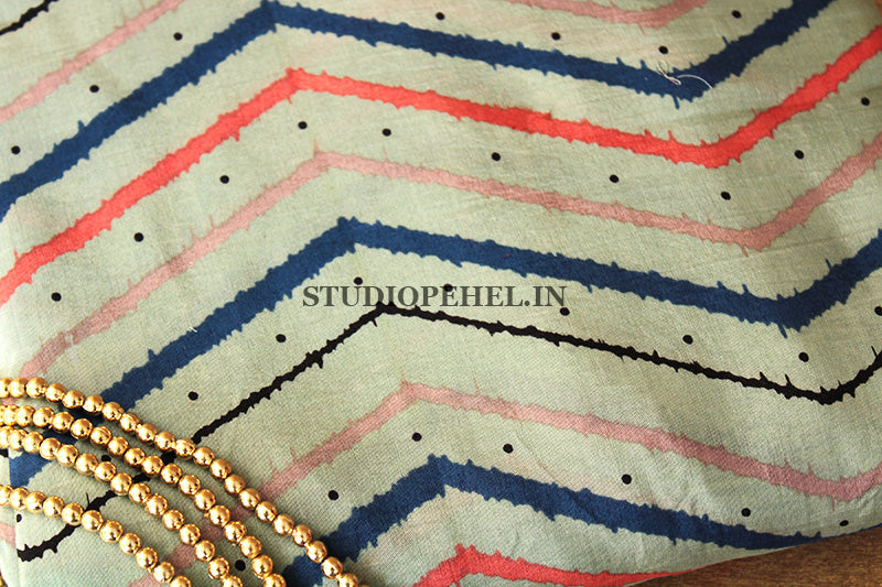 Muslin silk fabric - Dusty green waves