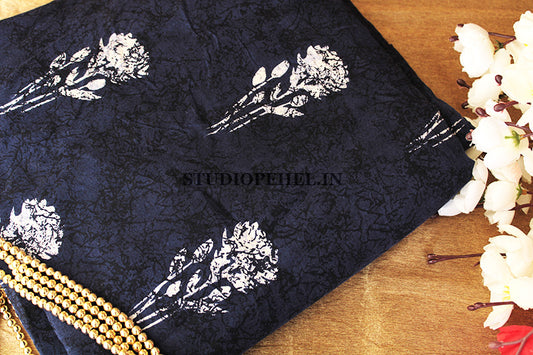 Muslin silk fabric - Navy Dalia