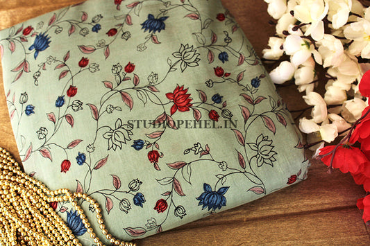 Muslin silk fabric - Dusty green floral