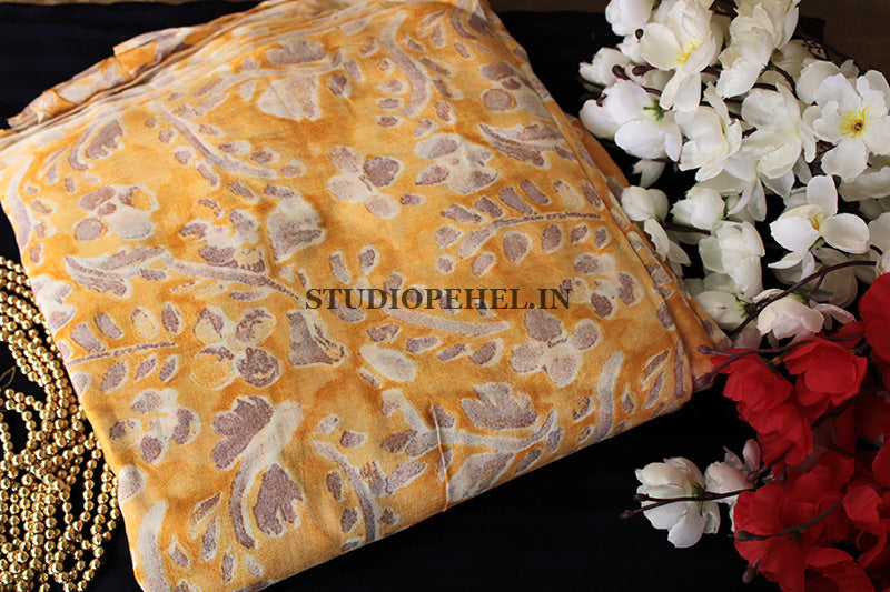 Muslin silk fabric - yellow floral