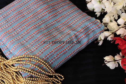 Muslin silk fabric - Baby blue stripes