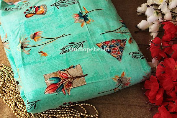 Teal rayon foil print fabric