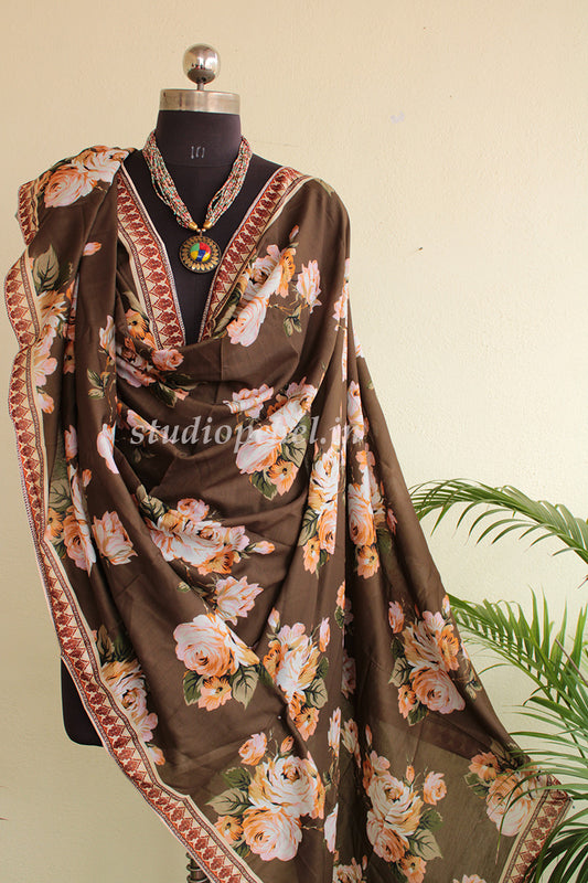 Floral Dupattas - Brown