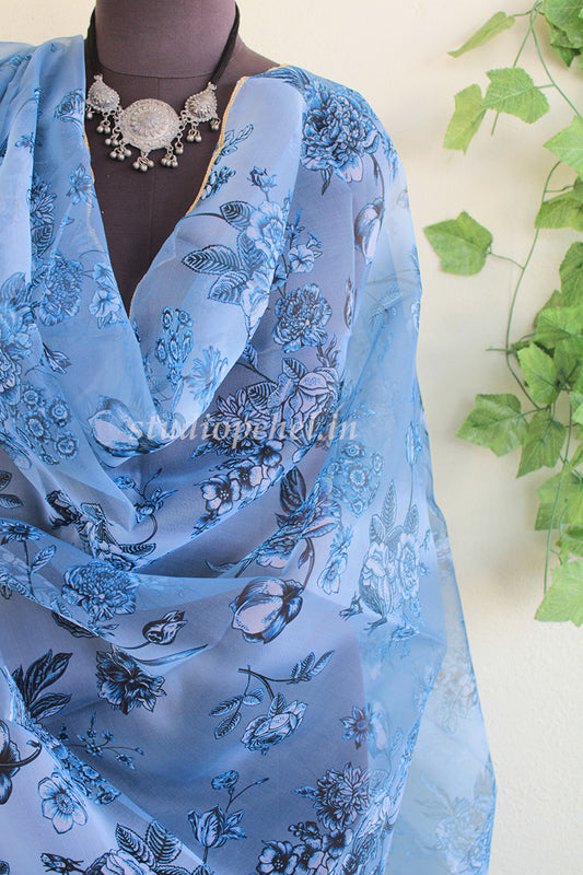 Floral Dupattas - Regal Blue