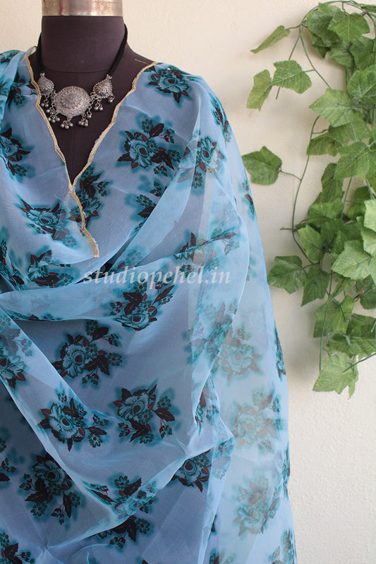 Floral Dupattas - Icy Blue