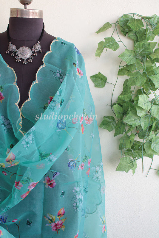 Floral Dupattas - Teal