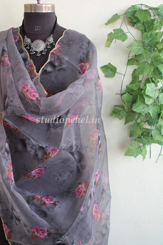 Floral Dupattas - Grey