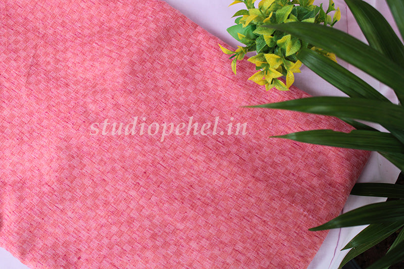 Handloom Cotton Fabric- Checkered Peach