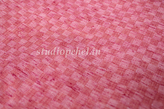 Handloom Cotton Fabric- Checkered Peach