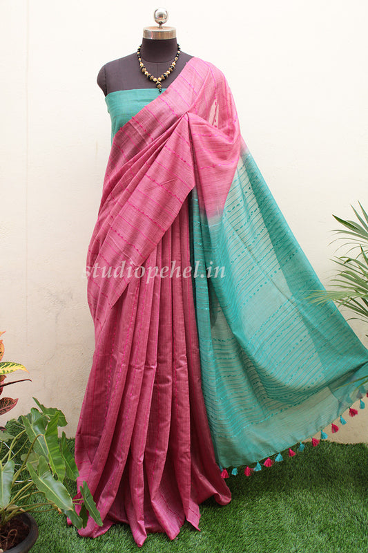 Bhagalpuri Sarees - Pink & Teal