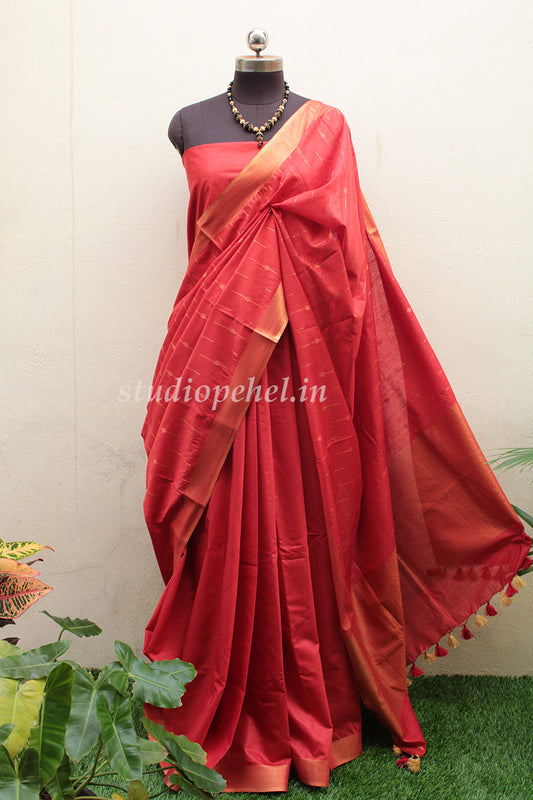 Bhagalpuri Sarees - Red Temple