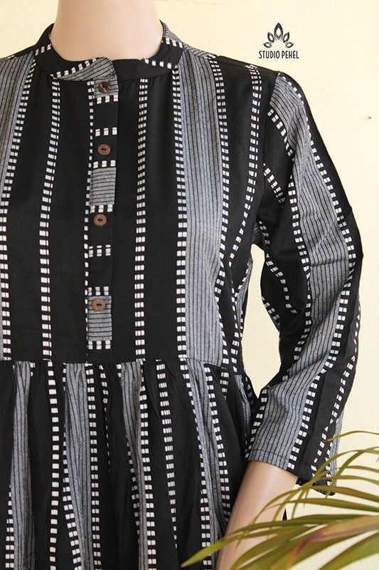 Black Dual Striped Cotton Dress