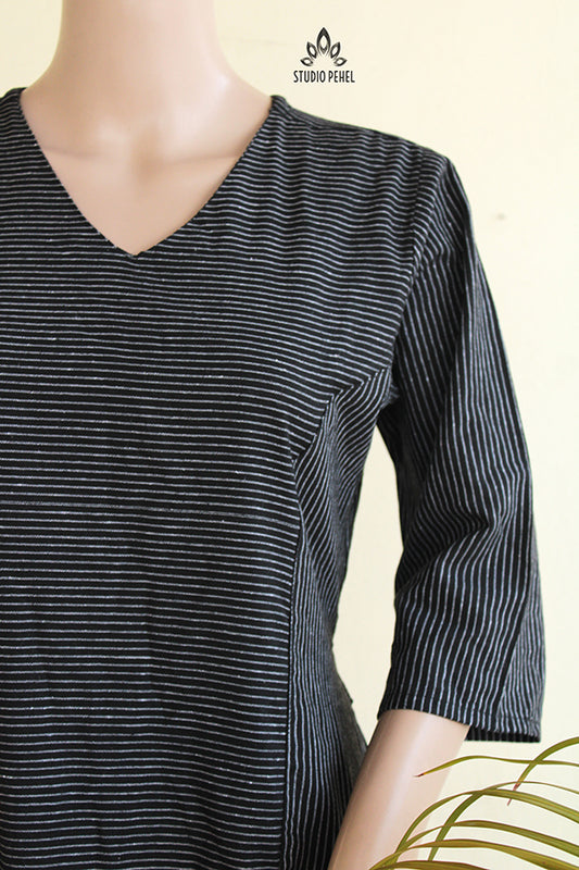 Black Striped Cotton Dress