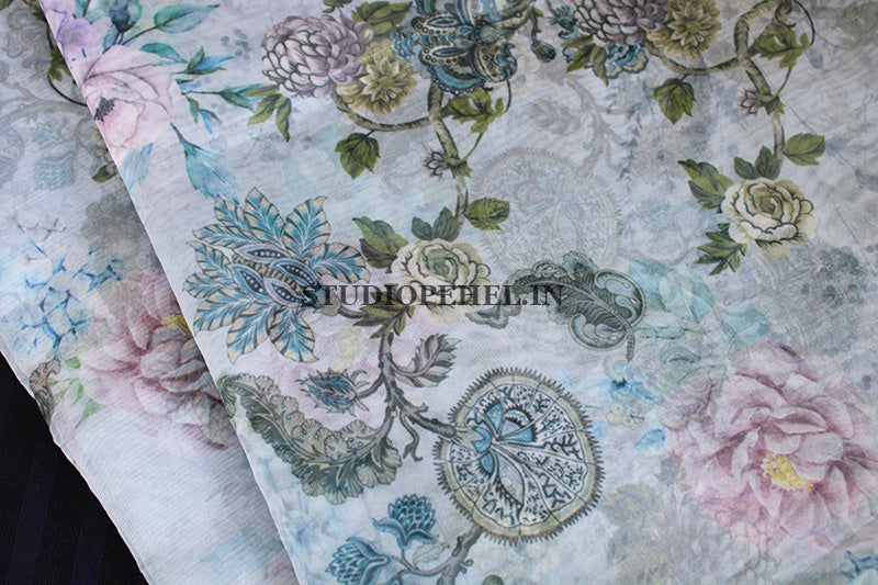 Bluish grey floral fabric