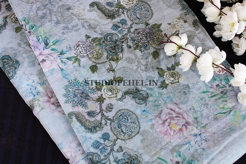Bluish grey floral fabric