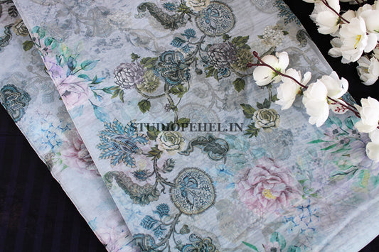 Bluish grey floral fabric