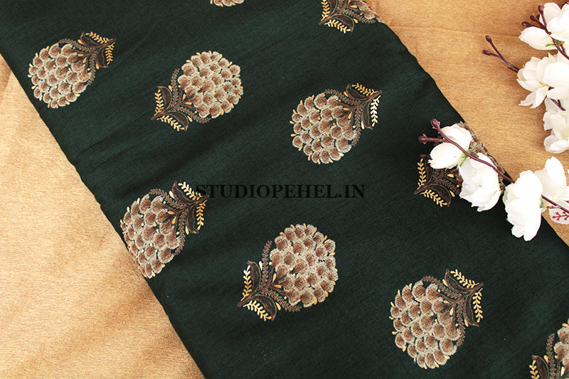 Dark green foil print fabric