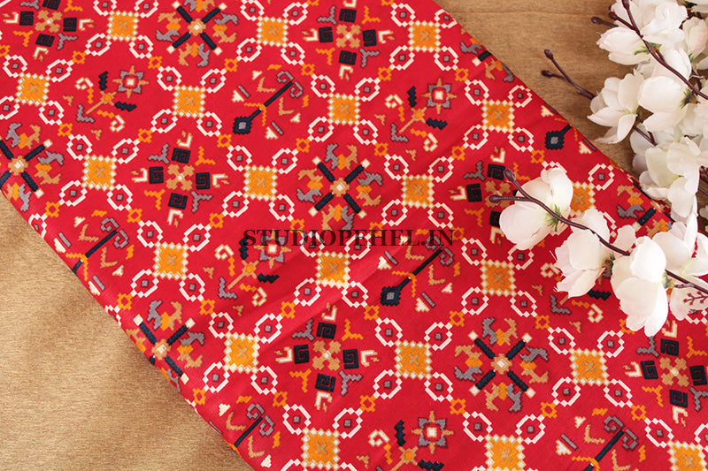 Red tribal foil print fabric