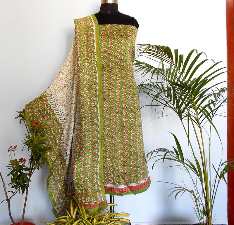 Ruhi Rich mould green floral salwar set - STUDIO PEHEL