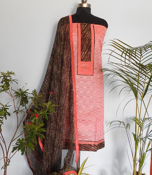 Ruhi peach rose chikkankari suit set - STUDIO PEHEL