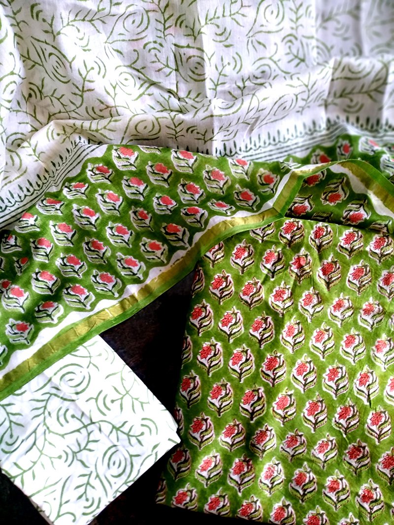 Ruhi Rich mould green floral salwar set - STUDIO PEHEL