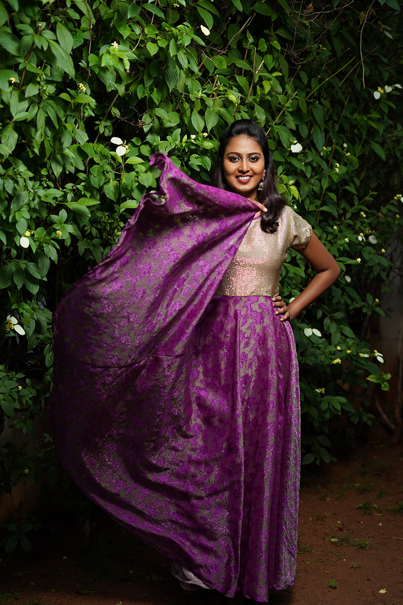 Purple-Gold Fit & Flare Dress - STUDIO PEHEL