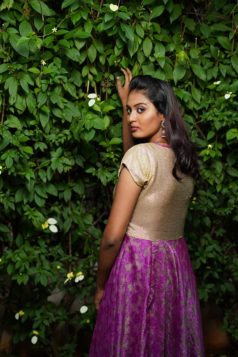 Purple-Gold Fit & Flare Dress - STUDIO PEHEL