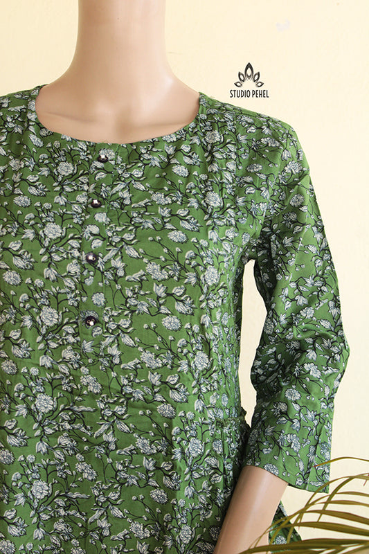 Olive Floral Cotton Dress