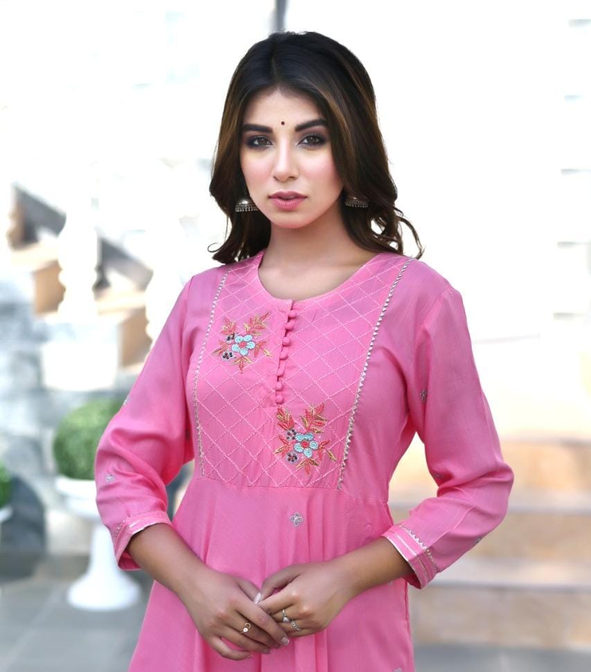 Bubblegum pink full length flare kurti