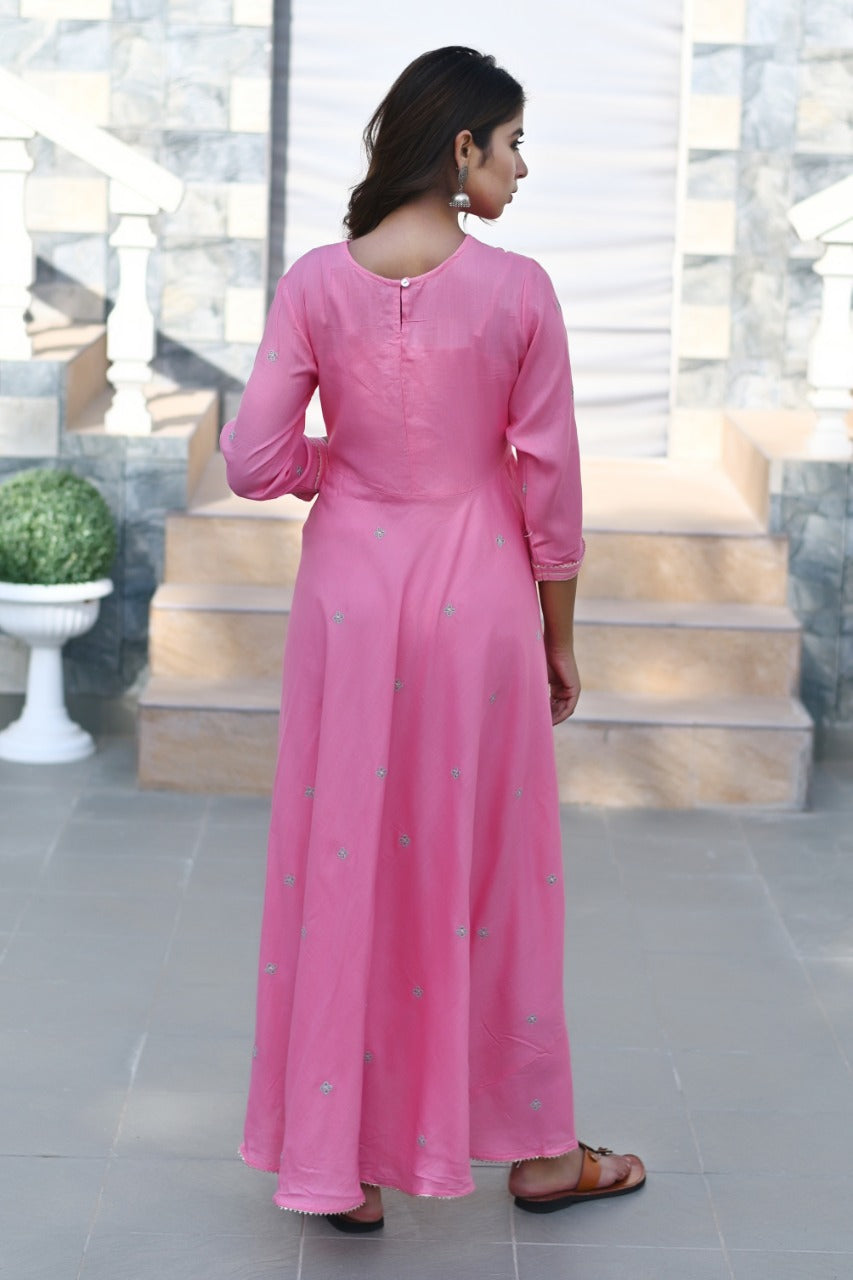 Bubblegum pink full length flare kurti