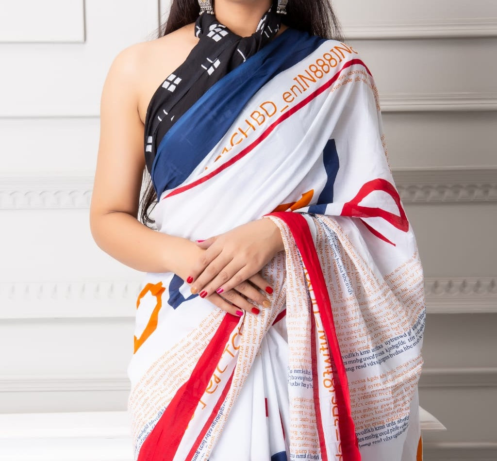 Mira soft cotton sarees- beige motif