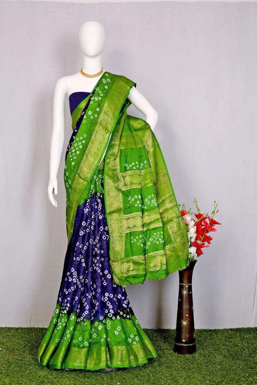 Bhandhani silk saree - Green & Blue