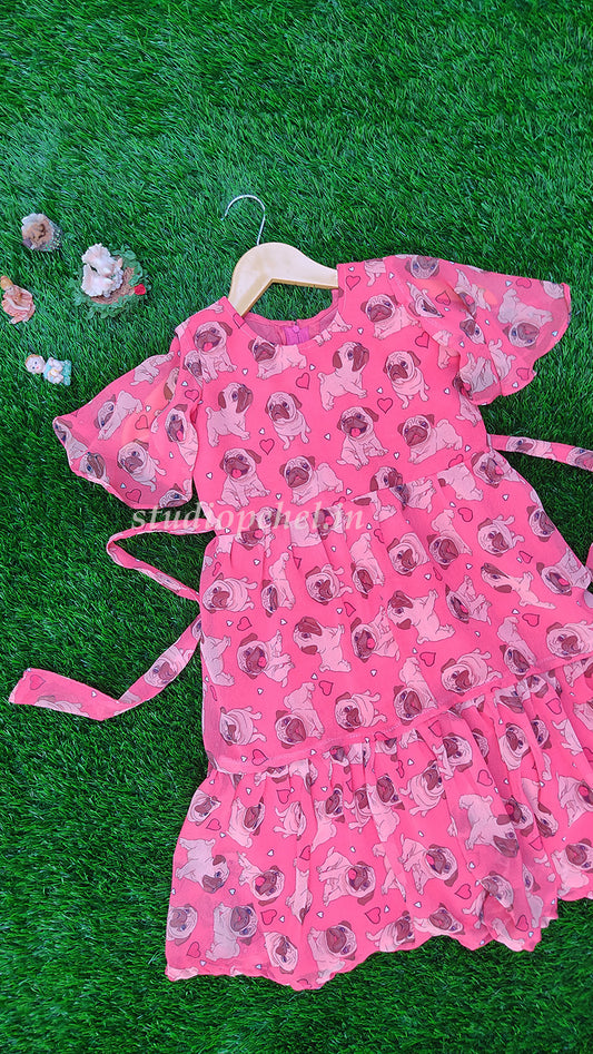 Girls Pink Puppy Casual Dress